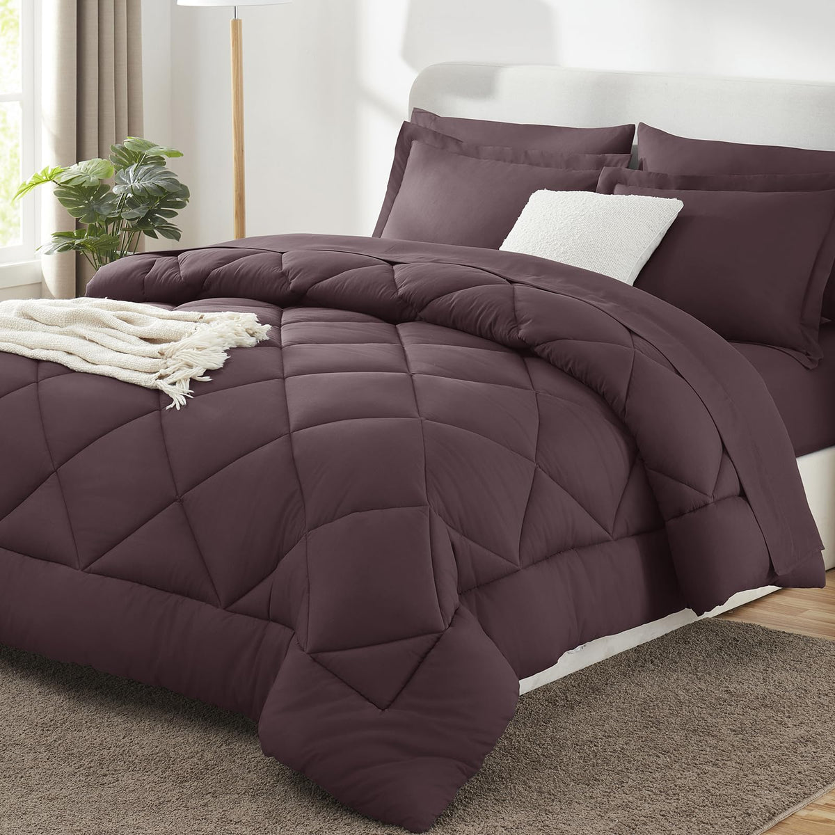 CozyLux King Comforter Set 102"x90" Dark Grey - 7 Piece Bed in a Bag