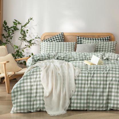 BESTOUCH Cotton Solid Duvet Cover Set Linen Feel Off White Queen