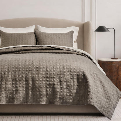 EVERGRACEHOME Cotton Sateen Channel Quilt Set, King Size, Bright White