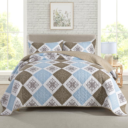 Travan 3-Piece Quilt Set Quilted Bedspread Lightweight Coverlet Set Garden Style Floral Printed Oversized Quilted Bedding Set with Shams for All Season, Exquisite, King Size