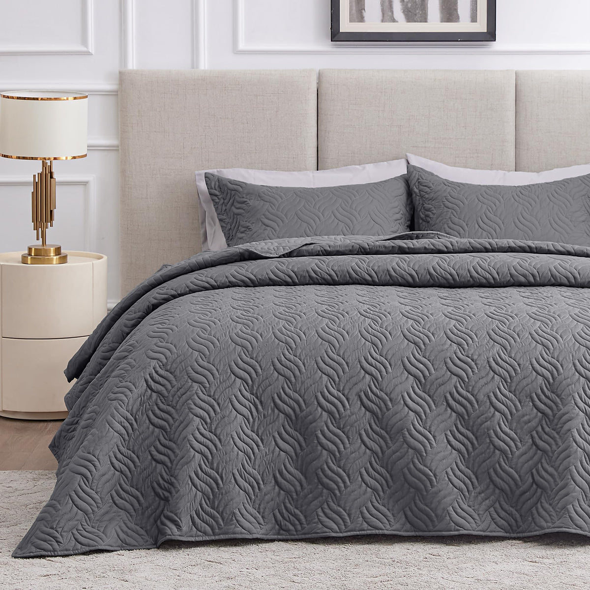 Love's cabin King Size Quilt Set Blue Bedspreads - Soft Bed Summer Lightweight Bedspread Comforter - Modern Style Coin Pattern Coverlet for All Season - 3 Pieces (1 Quilt, 2 Pillow Shams)