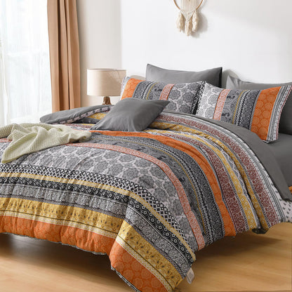 Cottolester Boho Comforter Set Queen Size 8 Piece Bed in a Bag Bohemian Striped Bedding Quilt Set Aqua Paisley Floral Comforter and Sheet Set,Soft Microfiber Complete Bedding Sets for All Season