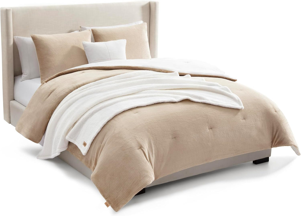 UGG Remina Queen Comforter Set with Throw Blanket & Pillow, 5-Piece, Beige