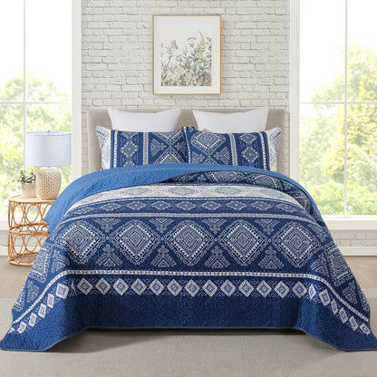 Travan 3-Piece Quilt Set Quilted Bedspread Lightweight Coverlet Set Garden Style Floral Printed Oversized Quilted Bedding Set with Shams for All Season, Exquisite, King Size