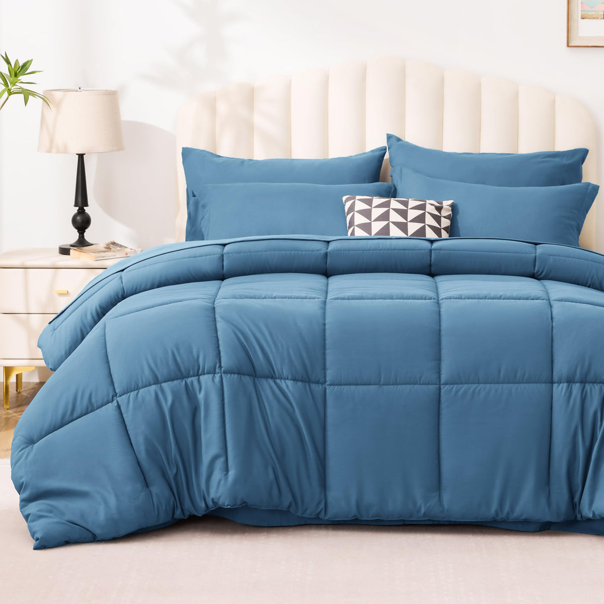 Love's cabin Full Comforter Set Black, 7 Pieces Full Bed in a Bag, All Season Bedding Sets with 1 Comforter, 1 Flat Sheet, 1 Fitted Sheet, 2 Pillowcase and 2 Pillow Sham