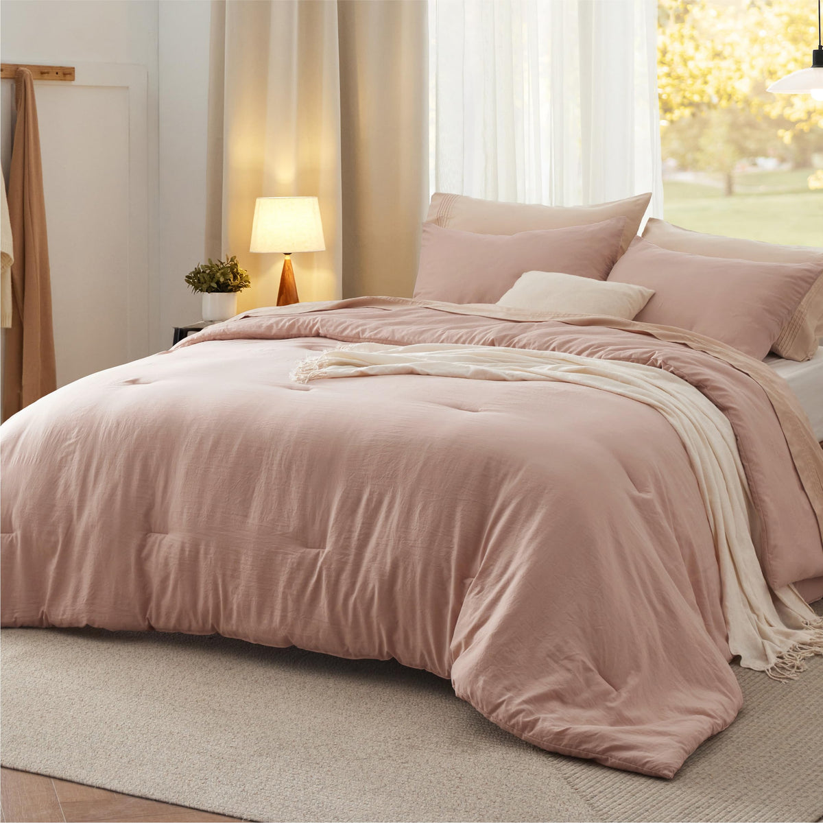 Bedsure King Comforter Set Prewashed Soft Bedding Set 3Pcs White 104"x90"
