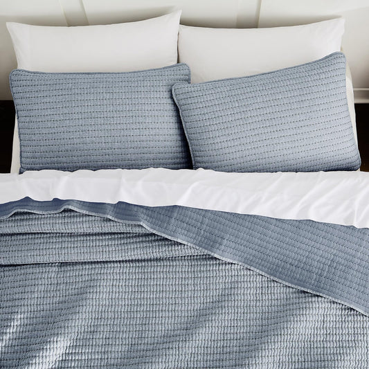 WDCOZY Chambray Blue California King Size Quilt Set 3 Pieces 118x106 inches