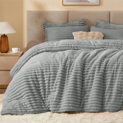 BEDELITE Fleece Queen Comforter Set, Fluffy Bed Set, Cream White