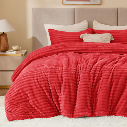 BEDELITE Fleece Queen Comforter Set, Fluffy Bed Set, Cream White
