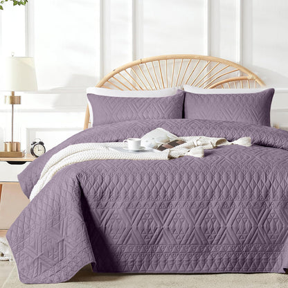 akkialla Full/Queen Size Quilt Bedding Set,Beige Lightweight Microfiber Soft Bedspread,Modern Style Geoetric Pattern Coverlet Set for All Seasons,3 Piece(1 Quilt,2 Pillow Shams)
