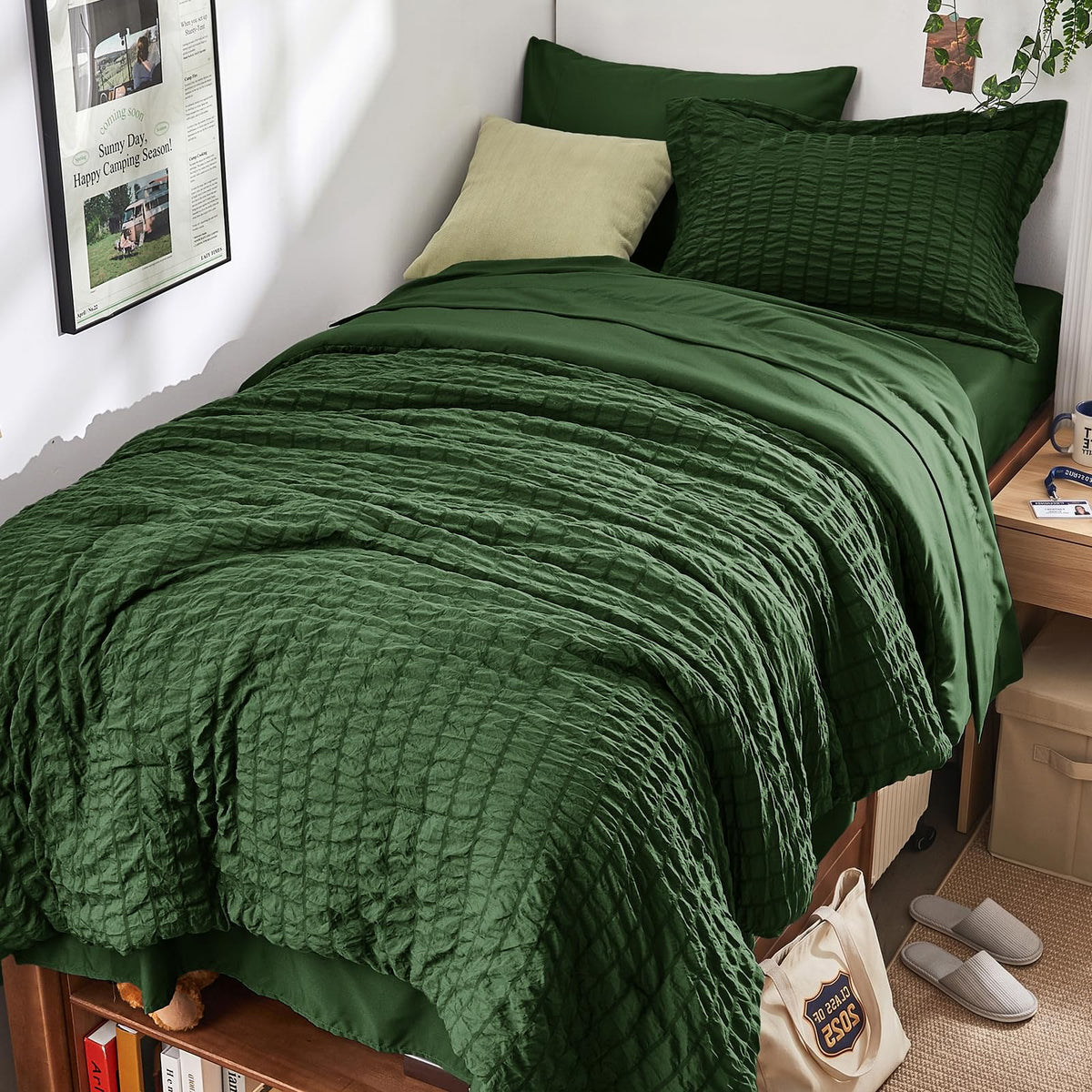 King Comforter Set - 7PCS Bed in a Bag, Seersucker Bedding Set, Dark Grey