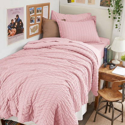 Queen Comforter Set - 7PCS Bed in a Bag, Seersucker Bedding Set, Dark Grey