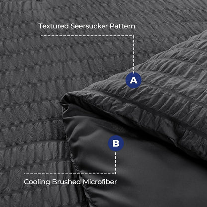 King Comforter Set - 7PCS Bed in a Bag, Seersucker Bedding Set, Dark Grey