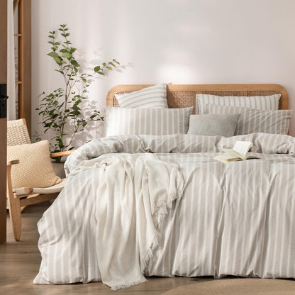 BESTOUCH Cotton Solid Duvet Cover Set Linen Feel Off White Queen