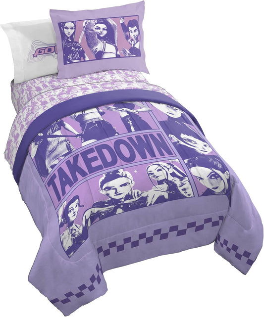 KPOP Demon Hunters Twin Comforter Set 5 Piece Kids Cartoon Bedding, Purple