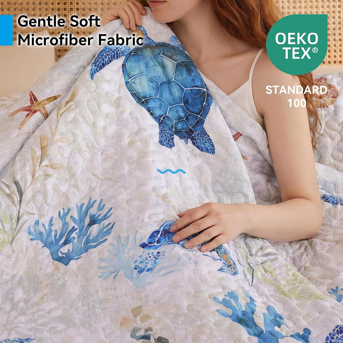weigelia Coastal Quilt Queen Size, Sea Turtle Lightweight Summer Bedding