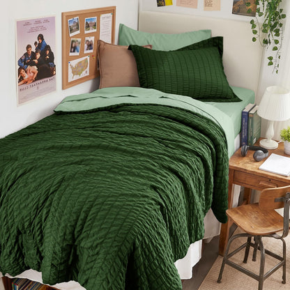 Queen Comforter Set - 7PCS Bed in a Bag, Seersucker Bedding Set, Dark Grey