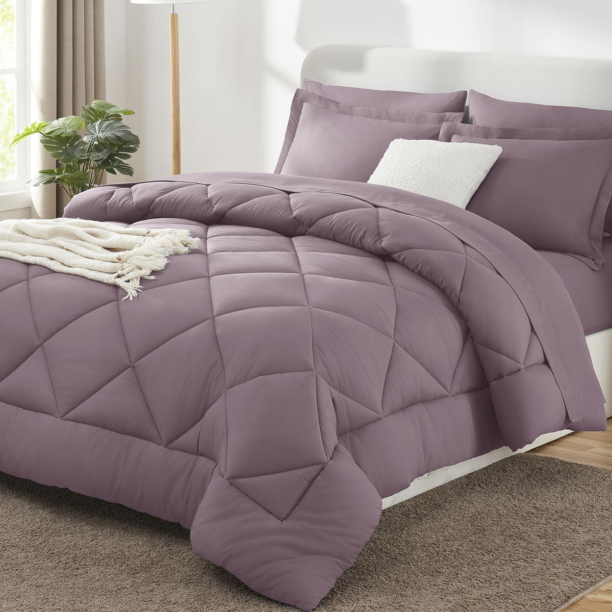 CozyLux Queen Comforter Set 88"x88" Dark Grey - 7 Piece Bed in a Bag