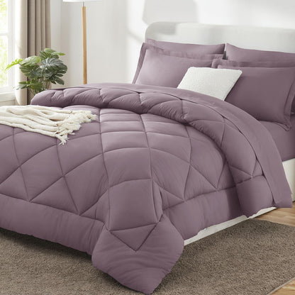 CozyLux Queen Comforter Set 88"x88" Dark Grey - 7 Piece Bed in a Bag