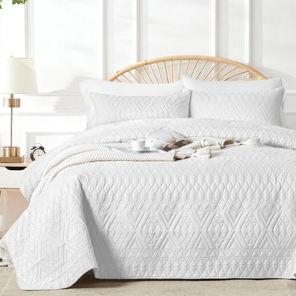 akkialla Full/Queen Size Quilt Bedding Set,Beige Lightweight Microfiber Soft Bedspread,Modern Style Geoetric Pattern Coverlet Set for All Seasons,3 Piece(1 Quilt,2 Pillow Shams)