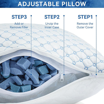 Cooling Memory Foam Pillows Queen Size Set of 2, Neck Support