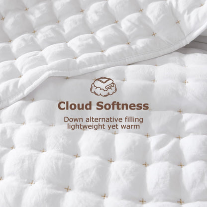 WDCOZY Cloud Soft Quilt Set, Queen Size, White, 3 Pieces 90x90 inches