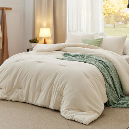 Bedsure King Comforter Set Prewashed Soft Bedding Set 3Pcs White 104"x90"