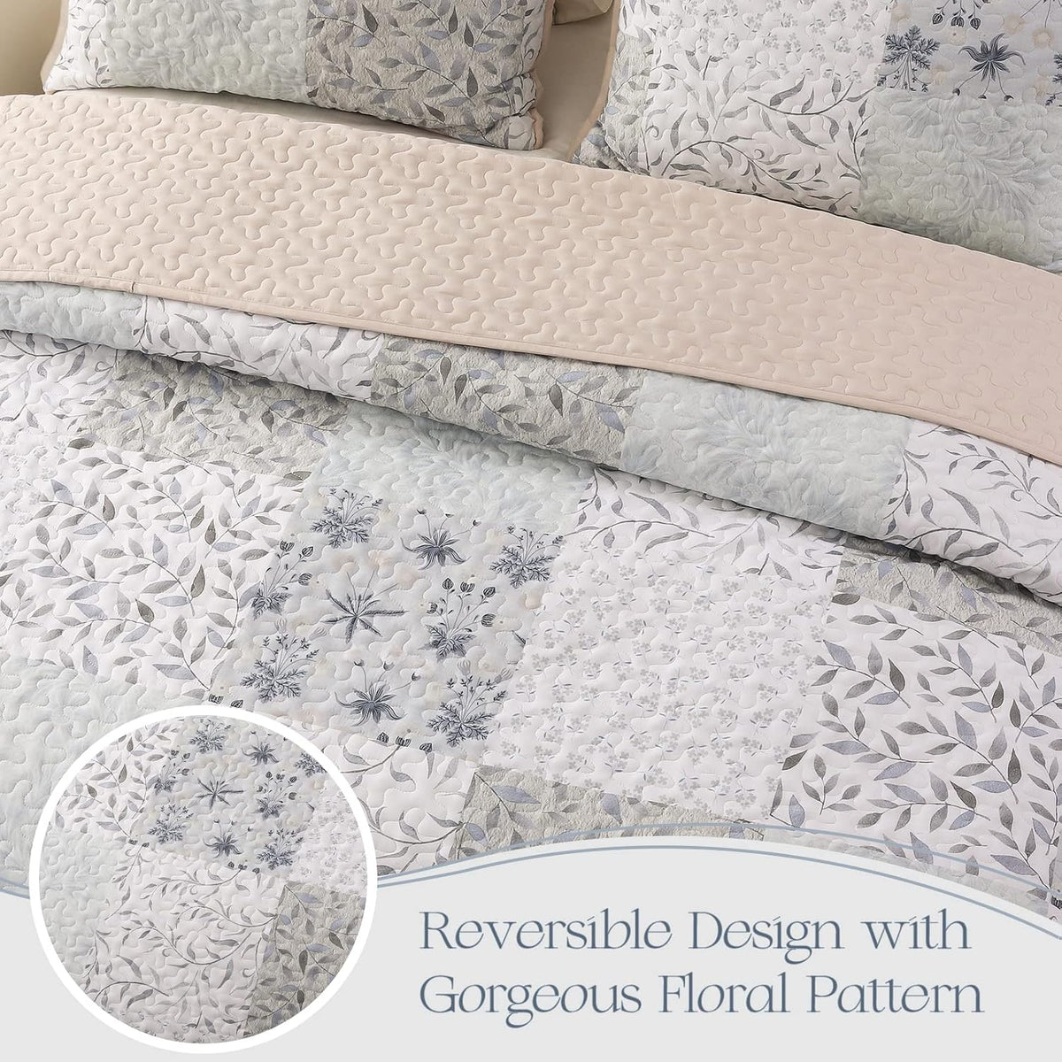 Exclusivo Mezcla Reversible Boho Quilts Queen Size Gray