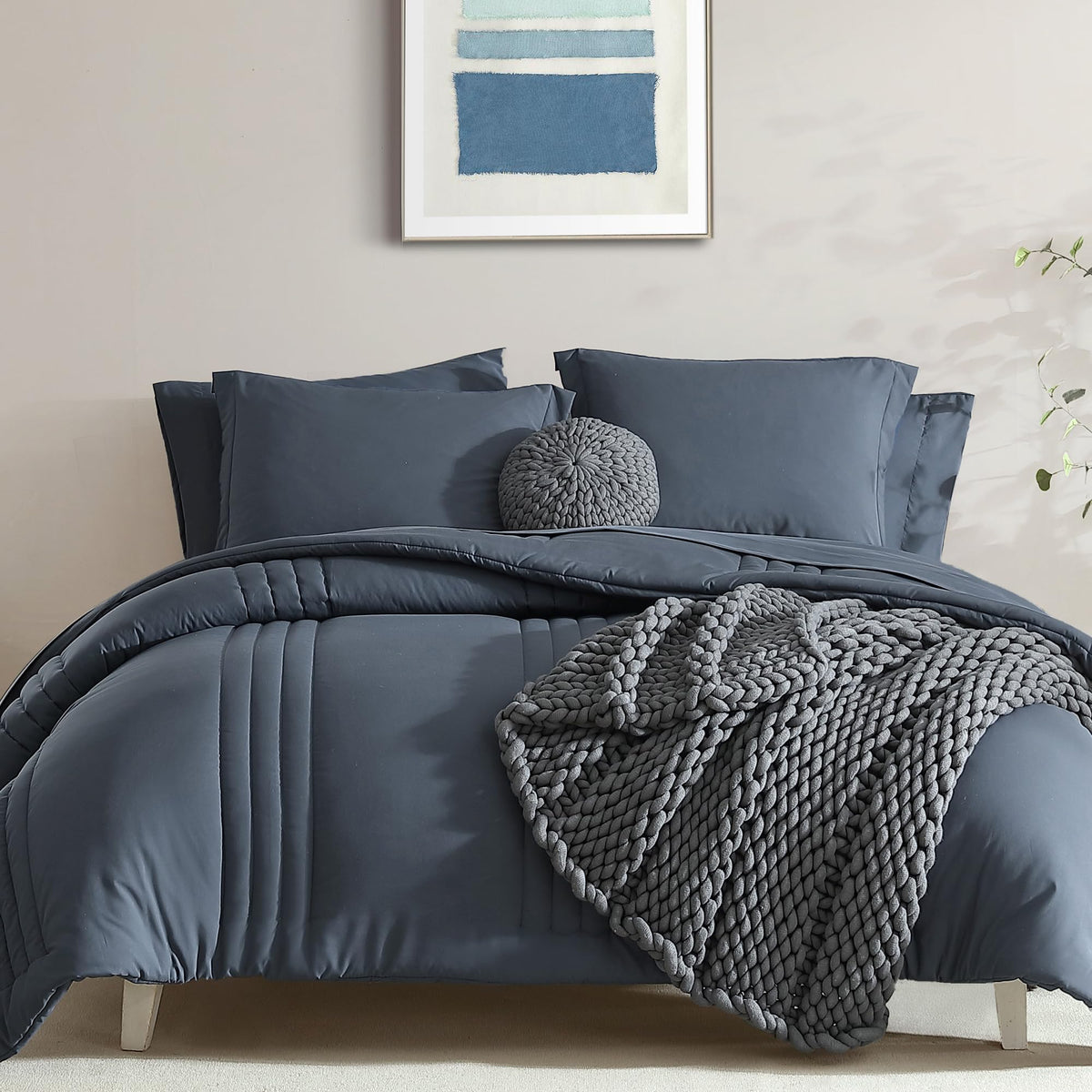 King Size Comforter Set-7 Pieces Brown Soft Bed in a Bag King Bedding Sets