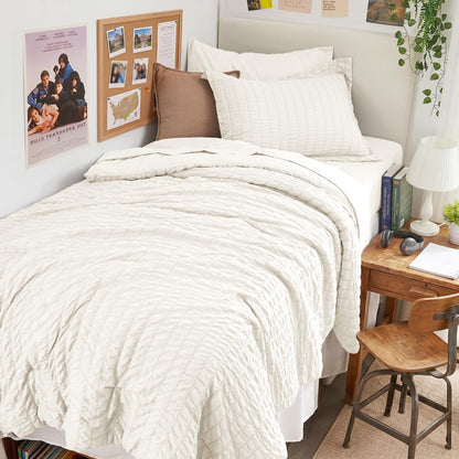 King Comforter Set - 7PCS Bed in a Bag, Seersucker Bedding Set, Dark Grey