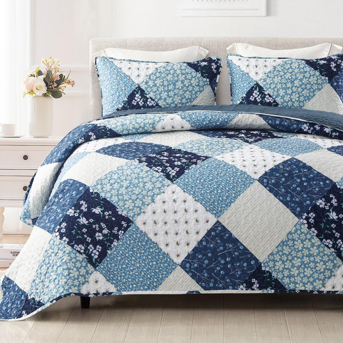 Exclusivo Mezcla Reversible Boho Quilts Queen Size Gray