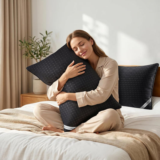 Bed Pillows for Sleeping Standard Size Set of 4, Luxury Hotel Quality Cooling Pillows, Soft Down Alternative Fill for Side Back and Stomach Sleepers（Black）