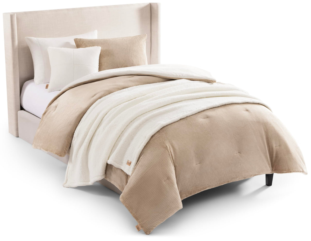UGG Remina Queen Comforter Set with Throw Blanket & Pillow, 5-Piece, Beige
