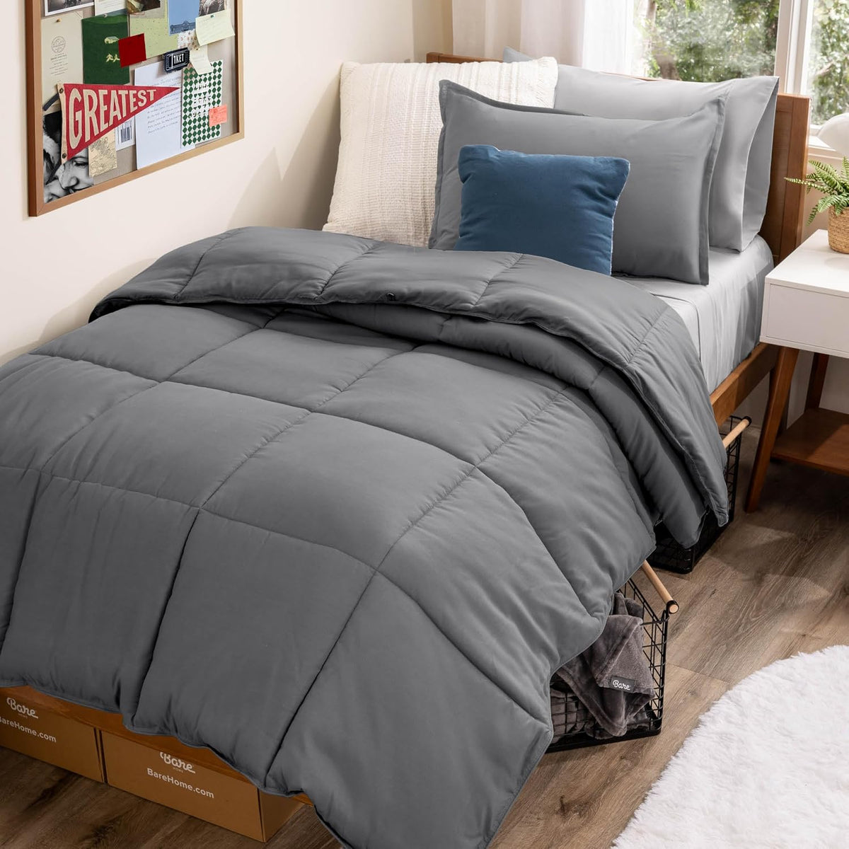 Bare Home Bed-in-A-Bag 5 Piece Set (Twin XL, Grey/Light Grey)