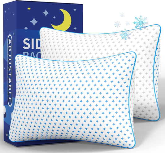 Pillows Queen Size Set of 2 for Sleeping, Cooling Adjustable Memory Foam Pillows, Dual Fill Design Helps Maintain Shape, Breathable Washable Cover