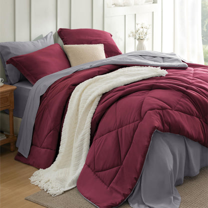 Bedsure Queen Bed in a Bag Reversible Bed Set 7 Pieces Grey/Light Grey