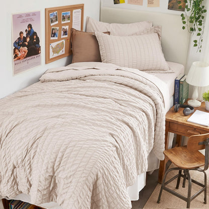 King Comforter Set - 7PCS Bed in a Bag, Seersucker Bedding Set, Dark Grey