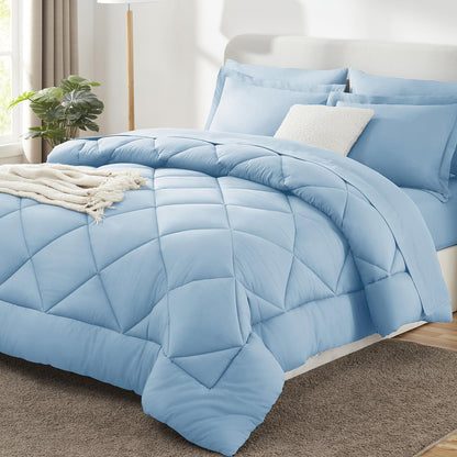 CozyLux Queen Comforter Set 88"x88" Dark Grey - 7 Piece Bed in a Bag