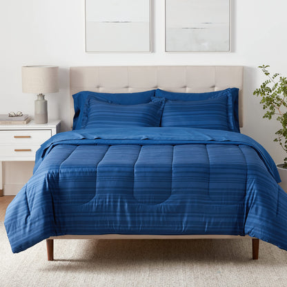 Amazon Basics 5-Piece Lightweight Microfiber Comforter Set with Sheets, Bed-in-a-Bag, Gray Calvin Striped Bedding, Twin/Twin XL