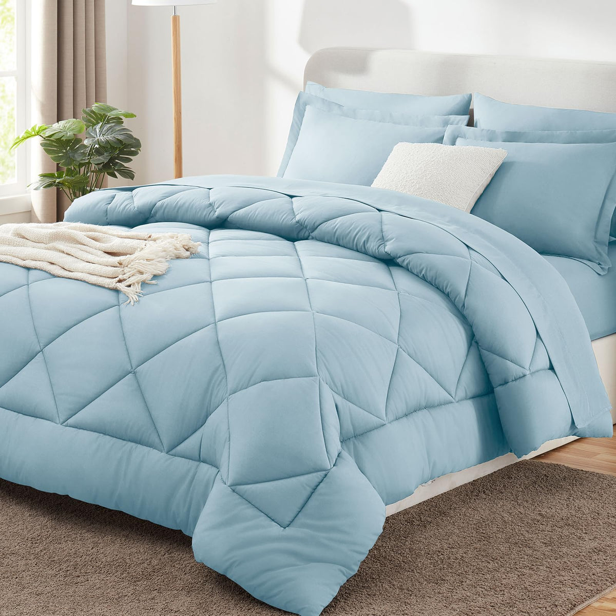 CozyLux Queen Comforter Set 88"x88" Dark Grey - 7 Piece Bed in a Bag