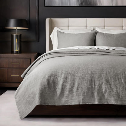 EVERGRACEHOME Cotton Sateen Channel Quilt Set, King Size, Bright White