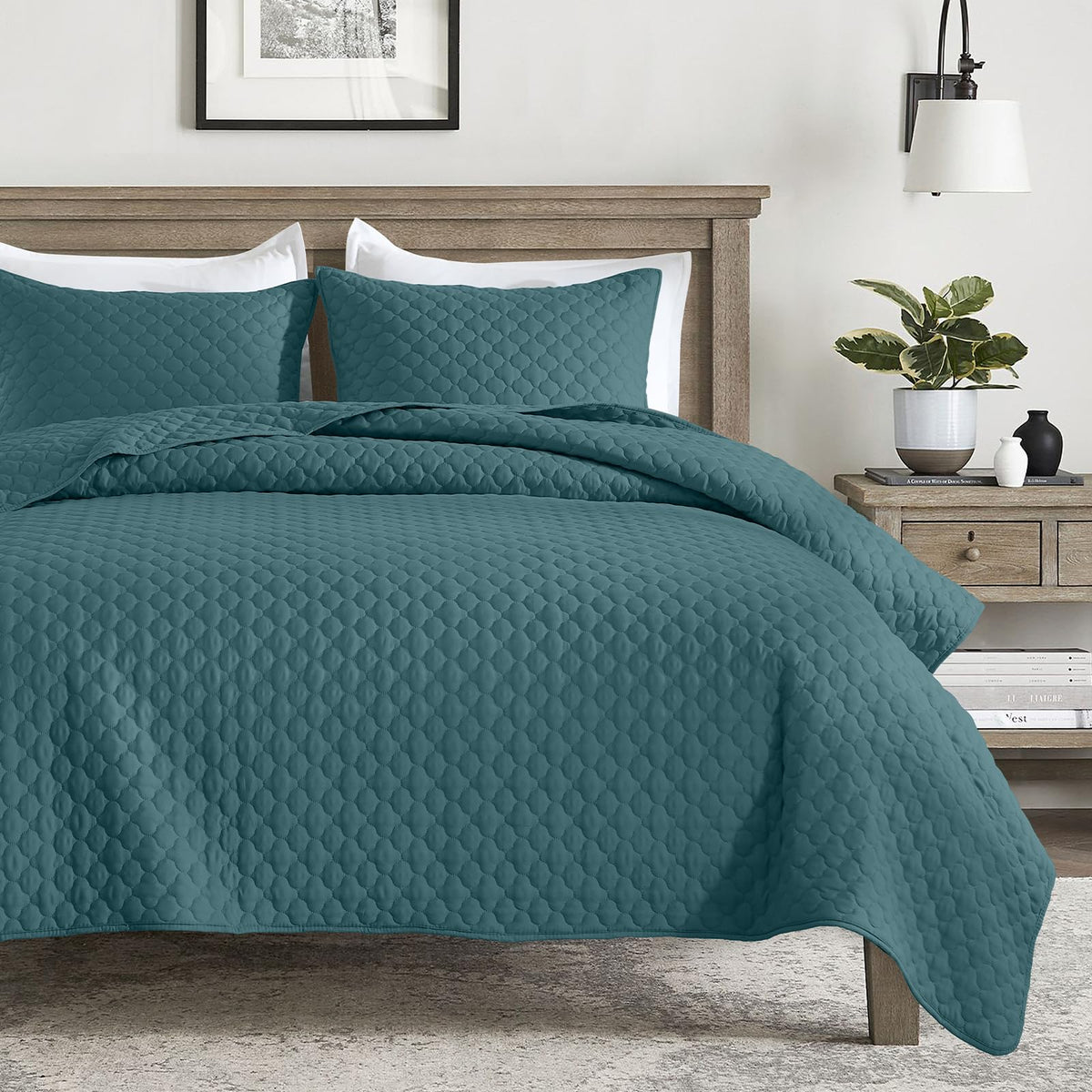 HORIMOTE HOME Quilt Queen Size Dusty Blue, Lightweight Quilts for Summer Ultra-Soft Microfiber Modern Style Quilted Clouds Pattern Bedspread Quit Set 3 Pieces(1 Quilt and 2 Pillow Shams)