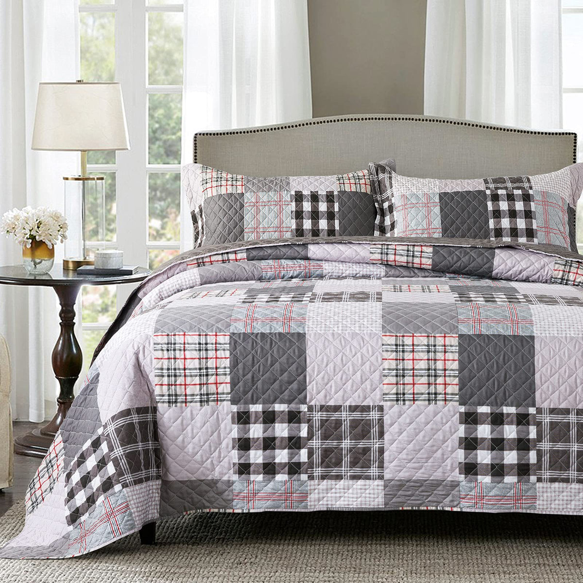Travan 3-Piece Quilt Set Quilted Bedspread Lightweight Coverlet Set Garden Style Floral Printed Oversized Quilted Bedding Set with Shams for All Season, Exquisite, King Size