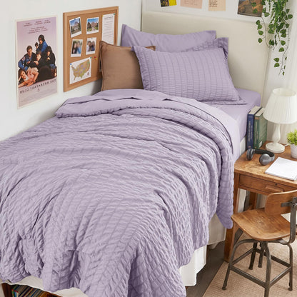 Queen Comforter Set - 7PCS Bed in a Bag, Seersucker Bedding Set, Dark Grey