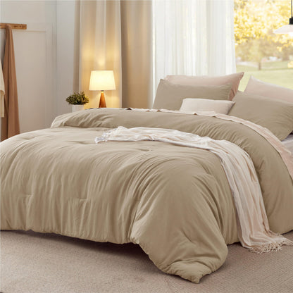 Bedsure King Comforter Set Prewashed Soft Bedding Set 3Pcs Beige 104"x90"