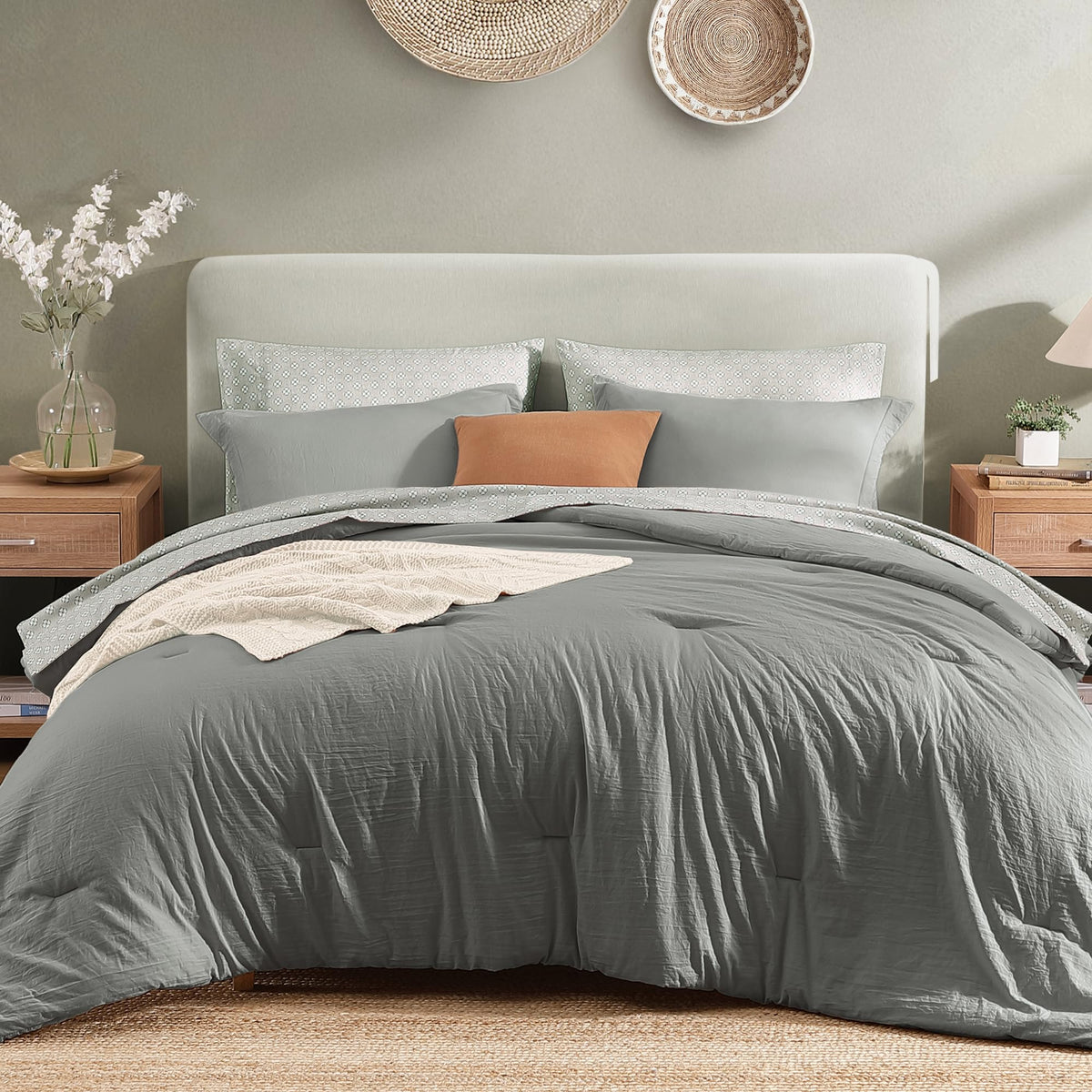 Monbix Queen Comforter Set - 7 Pieces Soft Bed in a Bag Queen Bedding Sets