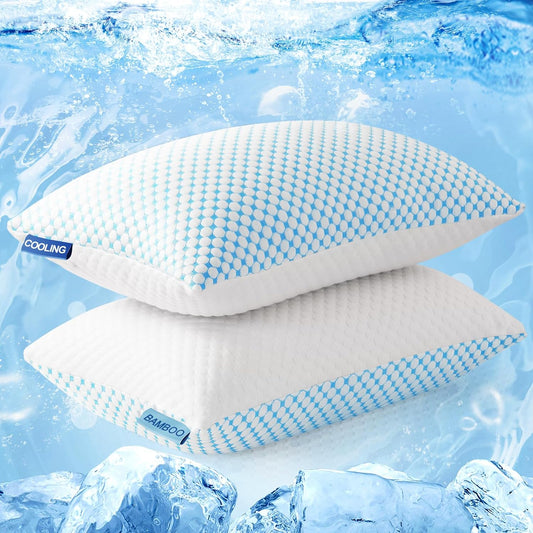 EASELAND Cooling Queen Size Firm Pillows, Shredded Memory Foam Set of 2