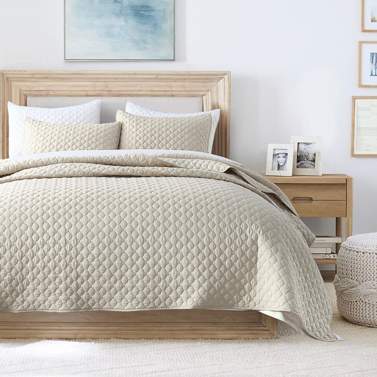 HORIMOTE HOME Quilt Queen Size Dusty Blue, Lightweight Quilts for Summer Ultra-Soft Microfiber Modern Style Quilted Clouds Pattern Bedspread Quit Set 3 Pieces(1 Quilt and 2 Pillow Shams)