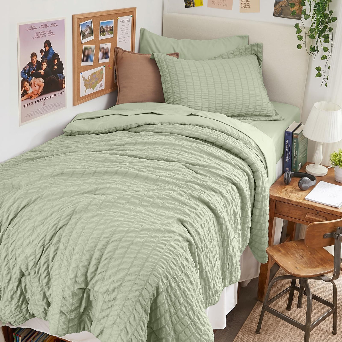 Queen Comforter Set - 7PCS Bed in a Bag, Seersucker Bedding Set, Dark Grey