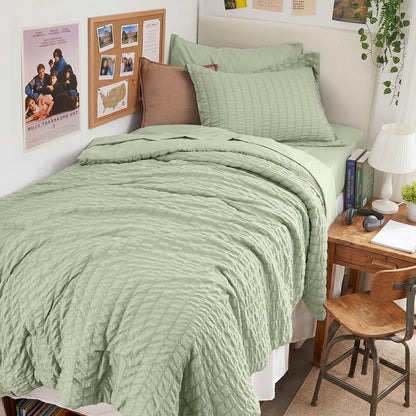 Queen Comforter Set - 7PCS Bed in a Bag, Seersucker Bedding Set, Dark Grey